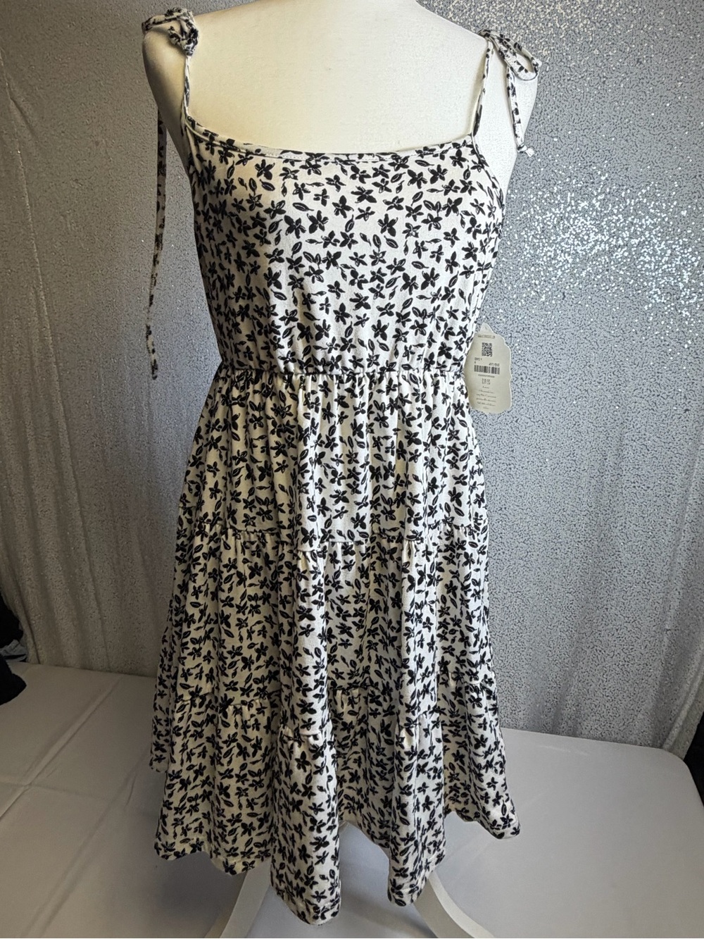 Altar'd State Black Floral Midi Dress on Cream